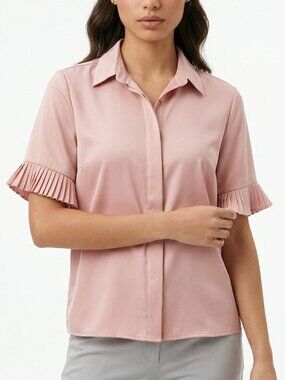 French Collection Blush Medium M Pleated Sleeve Blouse